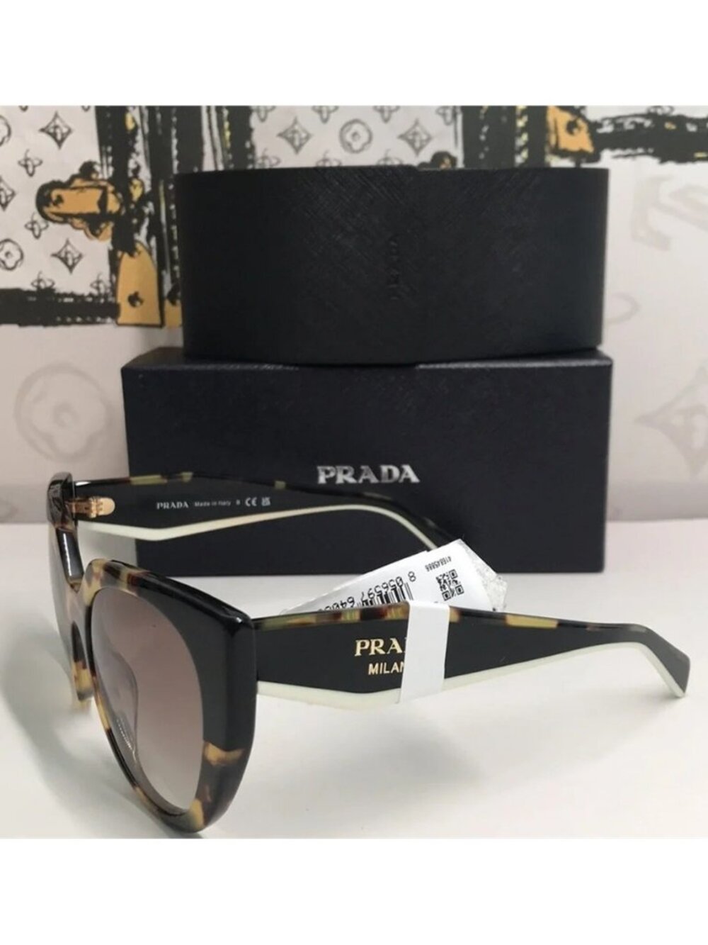 New Authentic Prada Cat Eye Sunglasses PR 14WS – Tortoise & Powder Frame - Picture 11 of 15